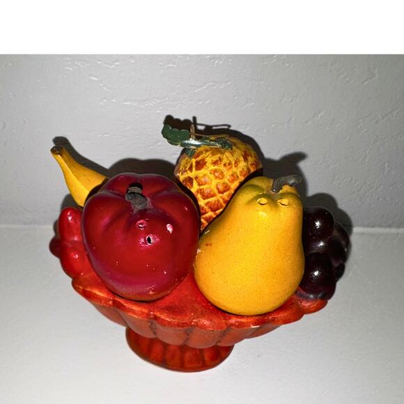 Vintage Chalkware Fruit Bowl Centerpiece with Salt and Pepper Shakers - Picture 6 of 9